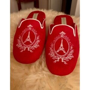 PATRICIA GREEN Suede Slippers Mules Eiffel Tower Paris Embroidered Red/pink  8